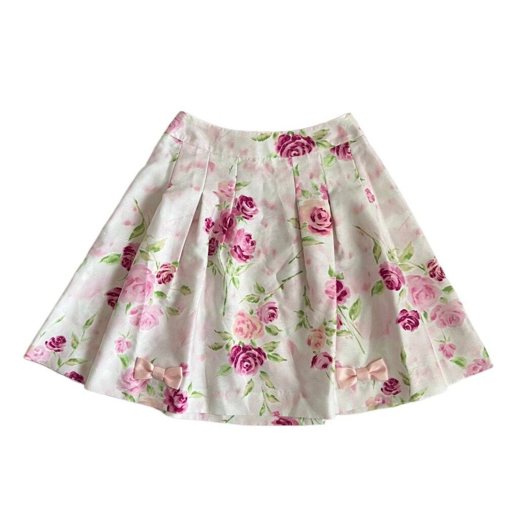 Jesus Diamante Pink Rose Floral Skirt with Bows - Hime-kei